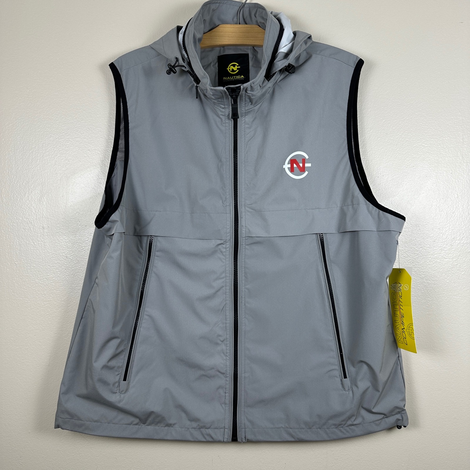Nautica Competition Men's Xl Vest Gray Hooded Full Zip Lightweight Nautical New